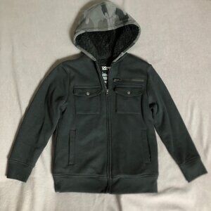 Urban Pipeline Teen Boys Zip Up Jacket Black Sherpa Lining Camo Hood Size Small